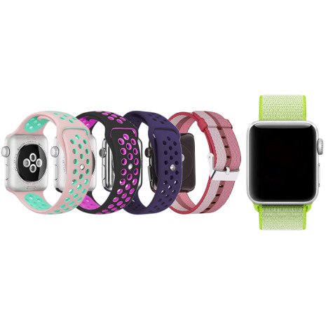 Set 5 Curele iUni compatibile cu Apple Watch 1/2/3/4/5/6/7, 42mm, Negru/Roz, Roz/Albastru, Mov, Roz,